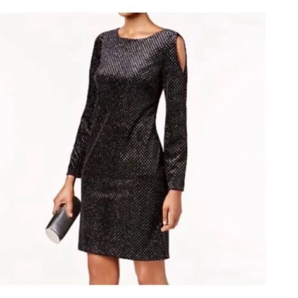 Jessica H 8 Long Sleeve Cold Shoulder Cocktail Party Dress Black Silver Diamond